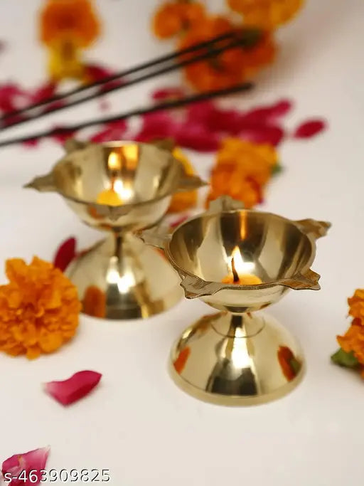 Brass Deepak Oil Lamp for Puja & Home Décor , 5 Batti  Deepak , Brass 5 batti diya , brass 5 mukhi diya for pooja , pooja deepak set of 2