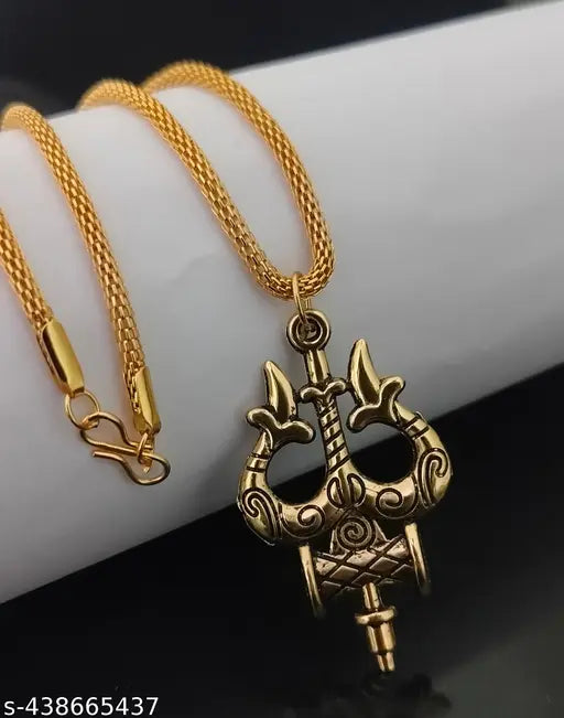Most Trending stylish religious gold plated lord mahakal mahadev Shanker Shiva damroo Trushul locket with gold chain pandent Necklace for boys/men and girls/women