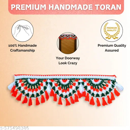 Handmade Woolen Toran | Tricolour Toran for Door Hanging/Puja Room/Diwali Decoration | Crochet Festive Door Toran - Pack of 1