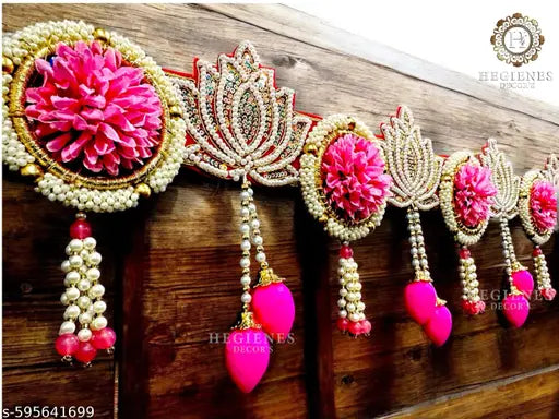 HEGiENES DECOR'S Beads Lotus And Artificial Flower Pearl Plastic Beads Handmade Door Hanging/Bandarwal/Toran for Door. 38.5 inch size Toran.