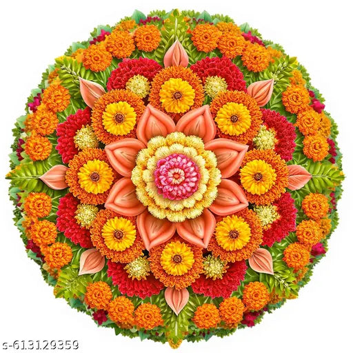 Traditional Marigold Bloom Rangoli 32x32 cm & Switch Decal Set (Pack of 1)