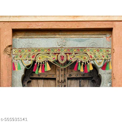 Frazix® Wall Hanging Handmade Toran with attached Latkan, Multi Zula Bandhanwal, Design Patchwork Toran for Main Door , Pooja, Festival, Wedding and Home Decor, 3 Ft (Pack-1)