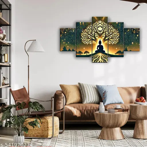 Set Of 5 Lord Buddha  Wall Painting For Living Room Gift Items 18x30 inch