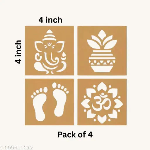 dev Production | Designer MDF Rangoli Stencil Set – 4 Traditional Patterns for Easy & Quick Rangoli Making