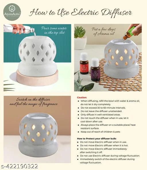 Aroma Diffuser for Home Fragrance| Aroma Burner for Aromatherapy| Home Decor| Aroma Oil Warmer electric Ceramic Diffuser for Room Fragrance (Set of 1, Fragnance-Rosy Romance, English Lavender 10ML Each)