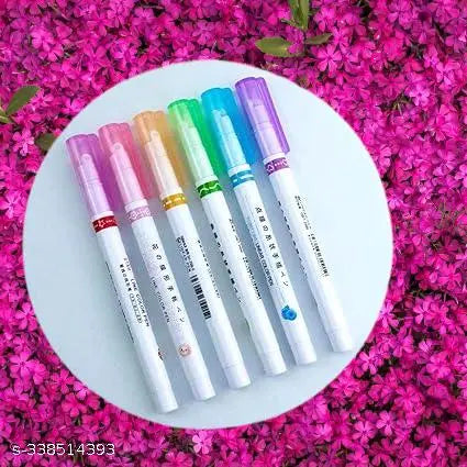 Curve Highlighter Pen, Border Linear PEN Set, Line Markers Colors for Adults & Kids Writing Drawing, Underlining Markers for Study Drawing (Colorful) (Pack Of 6 pens)