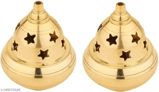 Fashion Bizz Brass Akhand Diya | Brass Deepak/Dia | Akhand Jyot | Magical Lantern Brass Diya | Decorative Brass Crystal Oil Lamp | Tea Light Holder Lantern | Puja Lamp Brass Table Diya Set of 2 Pcs Brass (Pack of 2) Table Diya Set (Height: 3 inch)