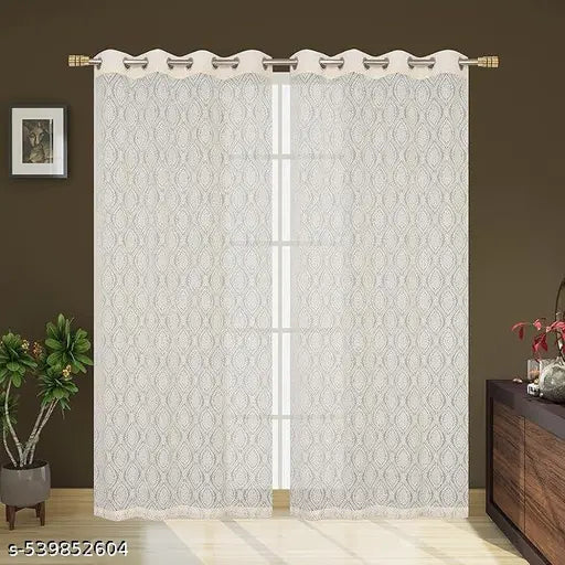 ATTRACTIVE POLYESTER NET DAMAS CURTAIN (PARDA) LATEST DESIGN IN HEAVY QUALITY FOR WINDOW 5 FEET, DOOR 7 FEET, LONG DOOR 9 FEET.  CREAM