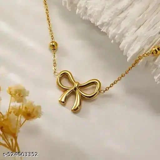 Bow Necklace Set for Women | Stylish Anti-Tarnish Waterproof Jewellery | Perfect for Valentine, Birthday, Anniversary, Wedding Gift for Wife, Mom & Sister, FREE, Stainless Steel, NO