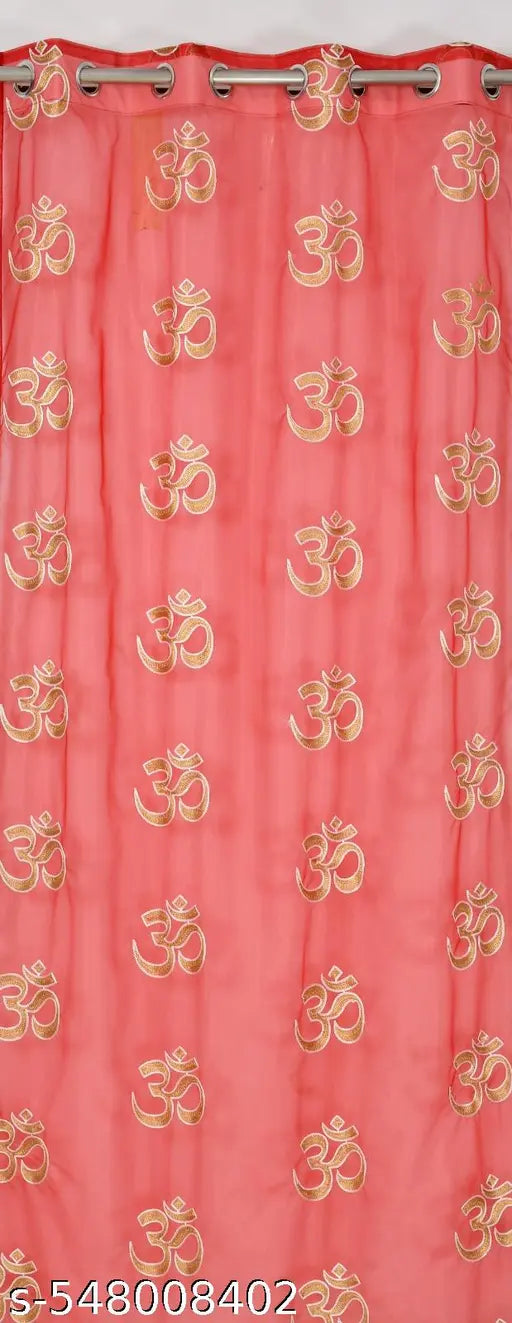 Embroidery net Om (ॐ) Design for mandir, temple, religious place and god curtain (Pack of 1) - Red