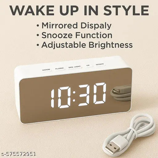 SELMEZ LED Mirror Digital Alarm Clock for Bedroom, USB Night Light, Temp & Snooze