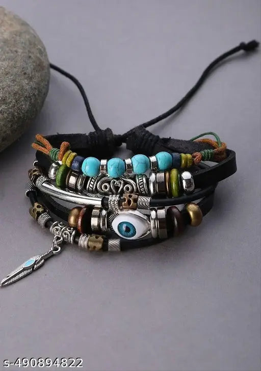 Ru Collection Presents High Quality  Bohemian Evil Eye Protection Bracelet | Handmade Multilayer Beaded Leather Bracelet for Men & Women  || Men Bracelet || Women Bracelet
