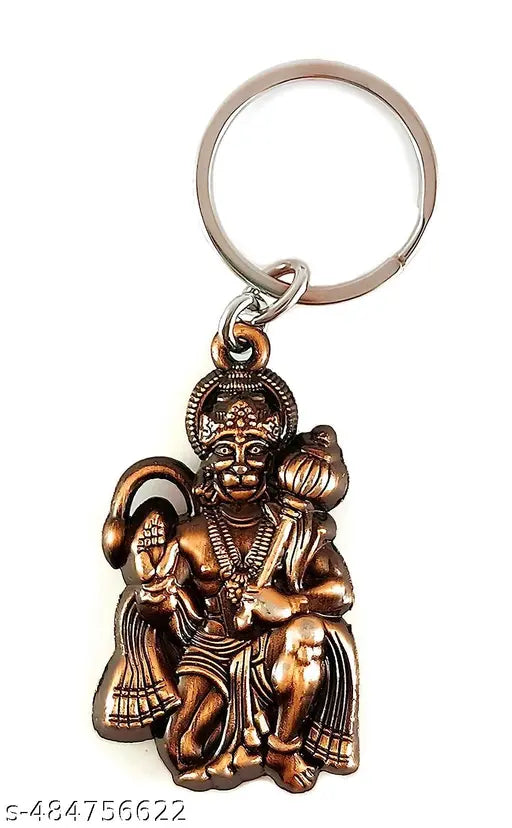 Lord Hanuman Bajrangbali Double Side Metal Silver Keychain & Keyring For Car and Bike Keychains, Key Chain