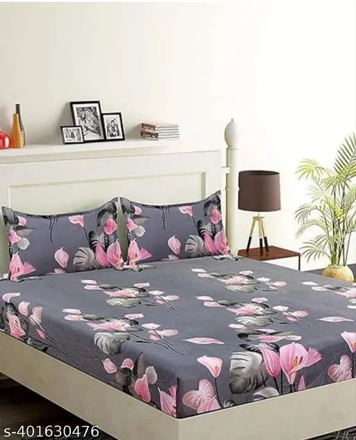 Glace-Cotton Bedsheet For Double Bed With 2 Pillow Covers