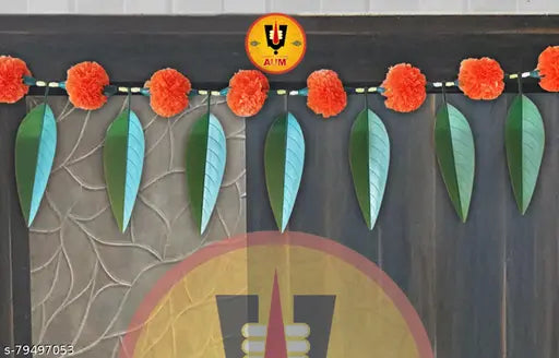 Green Leaf Orange Pumpum Flowers Toran (Pack of 2 piece Toran)