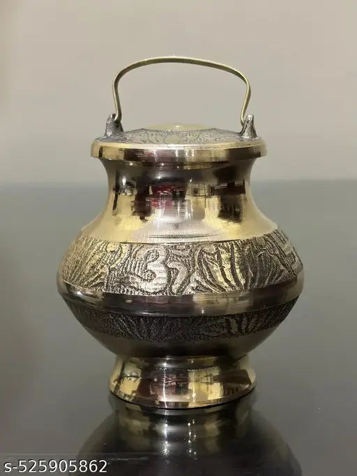 3inch 200 ml  Brass Gangajal Kalash with Engraved Design, Traditional Hindu Religious Water lota