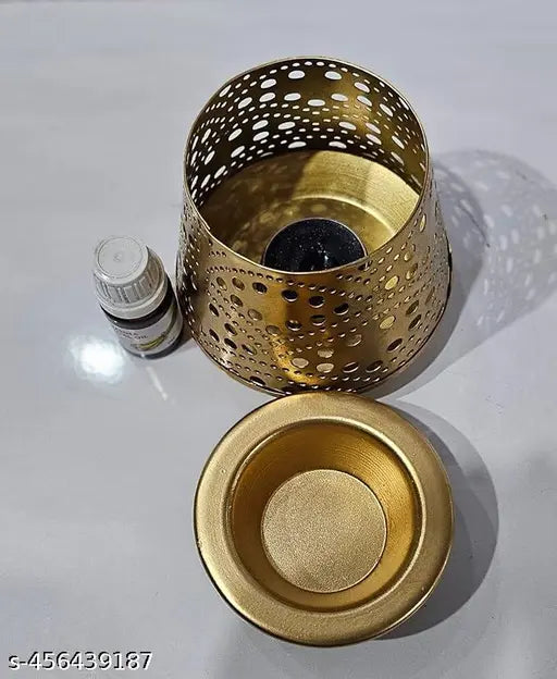 Aroma' Oil Burner | Tea Light Oil Warmer for Home Fragrance with Tea Light Candle and Aroma' Oils Made by Galvanized Metal Golden