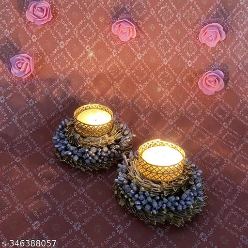 AorviDesigns Fancy Set of 4 Decorative Tealight Candle Holders/Diwali Diya/Décor for Office, Multi