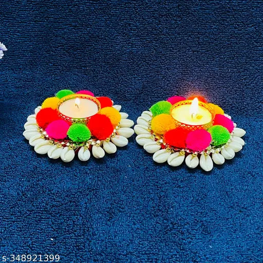 Maahal Handmade Kodi Bangle T-Light Candle Holder with Wax Candle Home Décor-Multi
