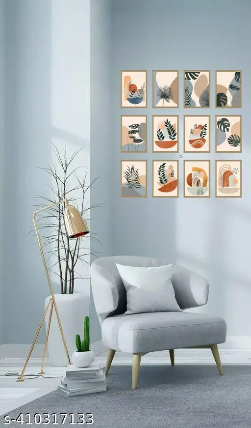 Boho Wall Art Bundle, Mid Century Art Prints, Modern Wall Decor, Collage Posters, Set of 12, Natural Wall Decor size-A4
