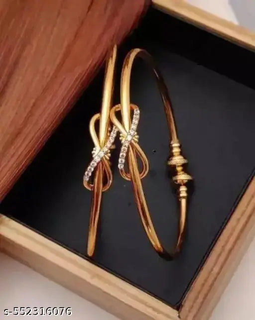Rose Gold Tone Dazzling Cubic Zirconia Embellished Brass Kada  Bracelet For Women