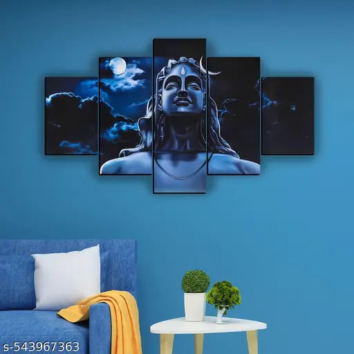 Big Shiva Home Decor Painting Digital Reprint Painting 30x18 inches (5 Panel Painting)