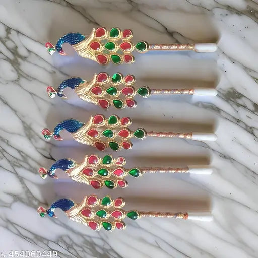 Pooja Tilak Stick Meenakari Colorful Multicolor Tilak Stick Peacock Shape Tilak Stick, Pooja Item (Pack of 5 Sticks)