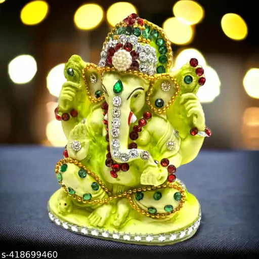 DEVINE Lord Ganesha Idol God with Jewellery, Ganpati/Ganesh JI Handicraft Statue Spiritual Puja Vastu Pooja Gift Item- 4 INCHES (Light Green)