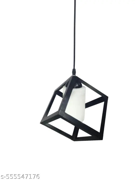 "Modern Metal Pendant Light for Living Room & Dining | Geometric Hanging Lamp with Milky Glass And Warm Yellow Glow | Home Decor Ceiling Lighting"(bulb not included)