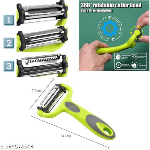 3-in-1 Multi-Functional Peeler – Stainless Steel Julienne, Serrated & Straight Blades for Vegetables, Fruits, Potatoes, Carrots, Salad Slicer Cutter Tool
