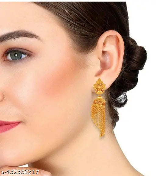 Long Ear Chain Jhumki Jhumka Earrings for Women Girls Traditional Temple 1 One Gram Gold fashion South Indian Screw Back kanoti Meenakari Hair Peacock Jhumkas Combo stylish golden