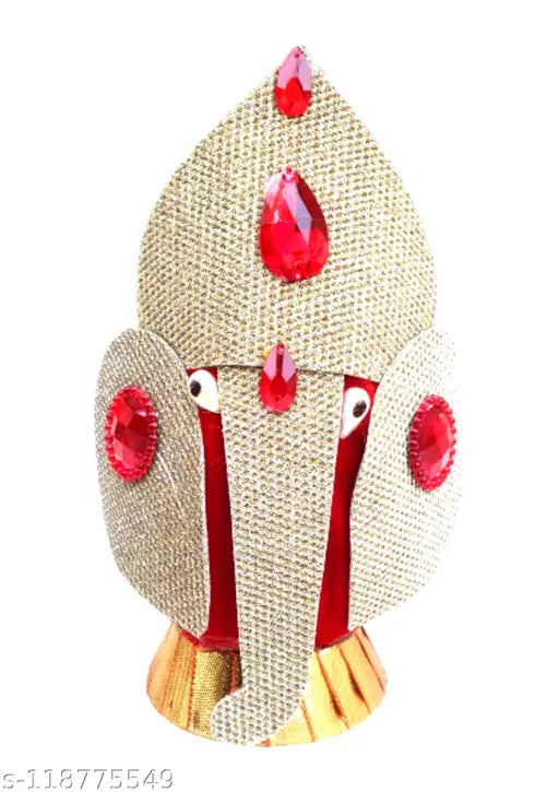 Artonezt Multipurpose Use Lord Ganesha Decorated with Red Stones Wedding Coconut Shagun Nariyal with Stand Rituals, Pooja, Gift & Festive Celebration