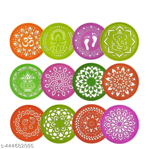 12 Circle Rangoli Making Stencils Multi Design Colorful Rangoli Making Stencils Rangoli Stencils Set for Diwali Decoration 6 Inch Round