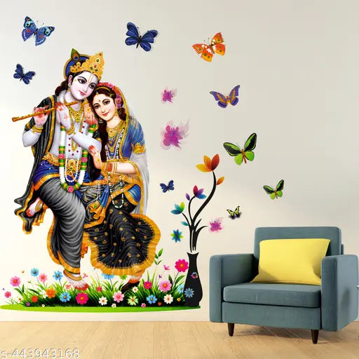 Radha Krishna Decor Kids Room Decor, Hall Decor, Kitchen Decor, Living Room Decor, Bedroom Decor Vinyl Wall Sticker, Multicolor (Standard Size -84X76Cm)
