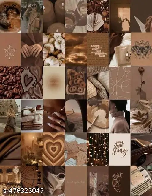 Peel-&-Stick 70 Pcs Brown Aesthetic Wall Collage Kit | Dark Neutral Photo Collage ||4*6 Size Home decor wall Poster