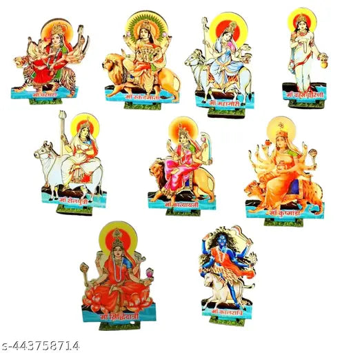 mata nav durga  nav ratrie 9 murtie wooden mdv  seand set GOOD Q