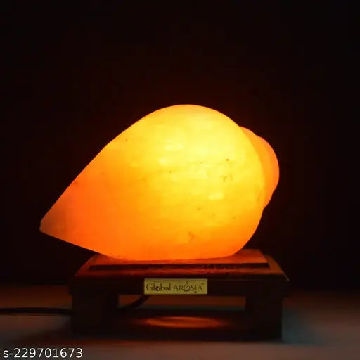 Global  Natural Himalayan Rock Salt Shankh Shape Lamp (Natural/Orange, 2-3 kg)