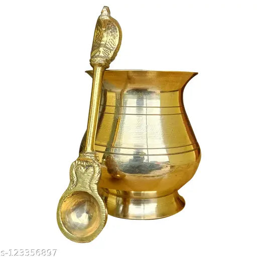 Craft World Pooja Lota and Spoon panch patra charnamrit Set for ritual ceremony(Gold)