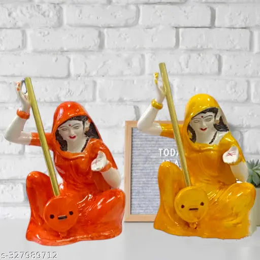 Meera Bai Poly Stone Marble Look Meera Bai Statue- White (6 inch, Small)Pack of 2