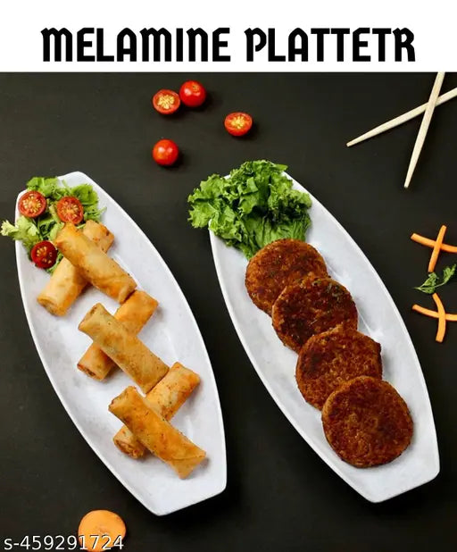 Oromax Fine Quality Four Banana Platter - Pack of 4 White marble for serving snacks, Food, Starters, Buffet - Banana Design, Microwave safe - for Home Kitchen, Party, Restaurant, Office Use etc.