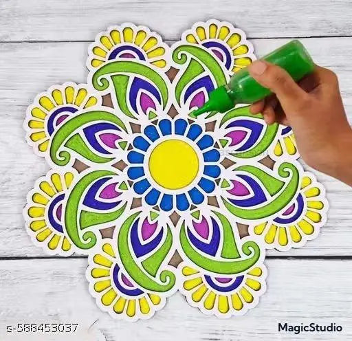 Colorful MDF Ready-Made Rangoli Disc – Decorative Floor Art Plate for Festivals & Pooja