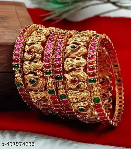 Govindam Gold Matte Plated Temple Jewelry Lakshmi 6Pcs Bangle Set