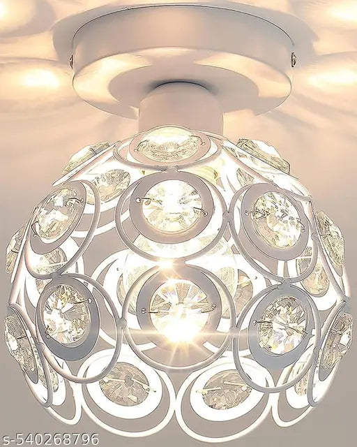 Modern Mini Chandelier Lamp, Crystal Ceiling Light, Semi-Flush Mount Corridor Lights Lamp for Bedroom White