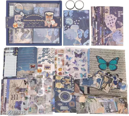 Complete 346pcs DIY Scrapbooking Kit | Premium Aesthetic Journal Set with Notebook, Stickers, Washi Tape, Vintage Ephemera, Decorative Paper, Labels, Envelopes, Cards & More (Butterfly Theme)