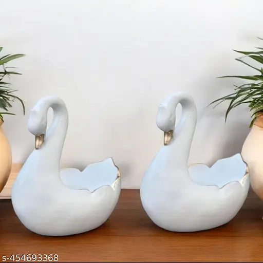 Resin White Duck Tealight Candle Holder Statue Swan Light Stand Showpiece (11 X 11 X 7 CM)