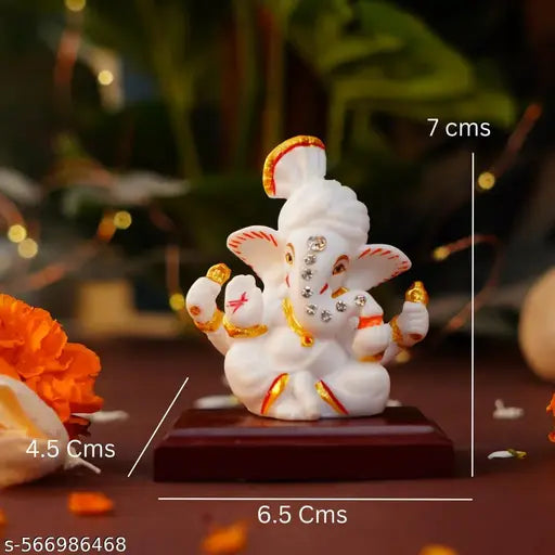 Jiyansh Creation Pagri Ganesh Ji Murti Decorative Showpiece for Home Decor| Ganesh Idol for Car Dashboard Home Temple Office Desk Pooja Room God Idols for Puja & Festival Gifting (Pagri Ganesh With Padestal)
