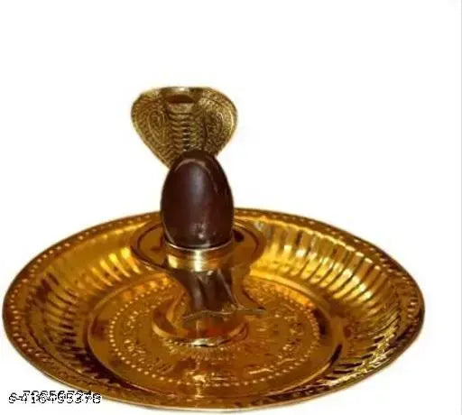 ELITETOUCH Narmadeshwar Shivling / Shivling with Brass Jalahari Yoni, Plate Brass Decorative Showpiece - 8 cm (Brass, Idols & Figurines
