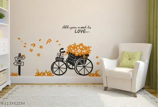 Floral Bicycle Quote All You Need is Love in Garden Wall Sticker