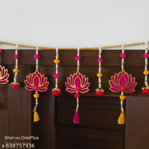 RS CRAFT-- Traditional Lotus-- Hangings Toran for Home Decor, Backdrop, Housewarming, Puja Lotus--, Mandir Decor, Diwali Decor, Lakshmi Ganesh- pooja Decor