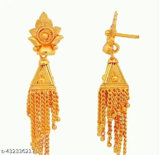 Long Ear Chain Jhumki Jhumka Earrings for Women Girls Traditional Temple 1 One Gram Gold fashion South Indian Screw Back kanoti Meenakari Hair Peacock Jhumkas Combo stylish golden